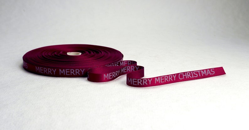 Holiday Decorating Merry Merry Christmas Print 3/8 inch Green, White or Red Double Faced Satin Ribbon Red