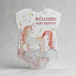 Custom, Personalized Infant Bodysuit Shape Delicate Watercolor Seed Paper 3" x 2" Wildflower Cotton #10s for Baby Showers - Set of 18