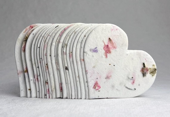 Large Recycled Fiber Seed Paper Hearts 2.85"w x 2.5"h Wildflower Natural Recycled Fibers #17s for Weddings or Events set of 24