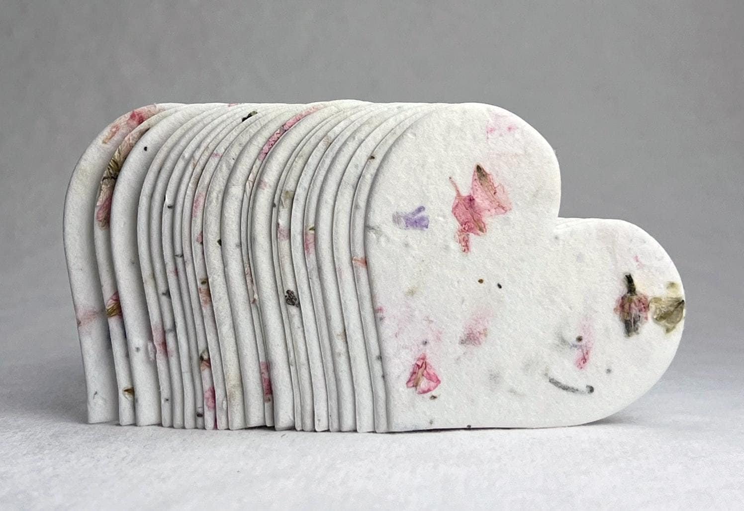 Large Recycled Fiber Seed Paper Hearts 2.85&quot;w x 2.5&quot;h Wildflower Natural Recycled Fibers #17s for Weddings or Events set of 24