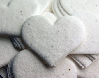 Large White Seed Paper Handmade Hearts 2.85"w x 2.5"h Wildflower Seeds for Weddings or Events #10s, set of 24