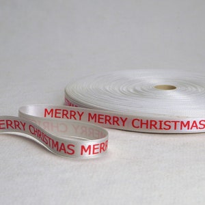 Holiday Decorating Merry Merry Christmas Print 3/8 inch Green, White or Red Double Faced Satin Ribbon White