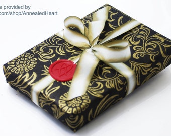 Black and Gold Handmade Holiday Wrapping Paper Gift Wrap 3 or 10 Sheets  Floral Print 