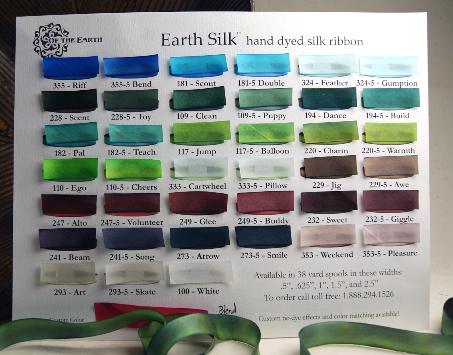 5/8 Inch Wide Hand Dyed Silk Ribbon Earth Silk 3 Yard Length Made to ...