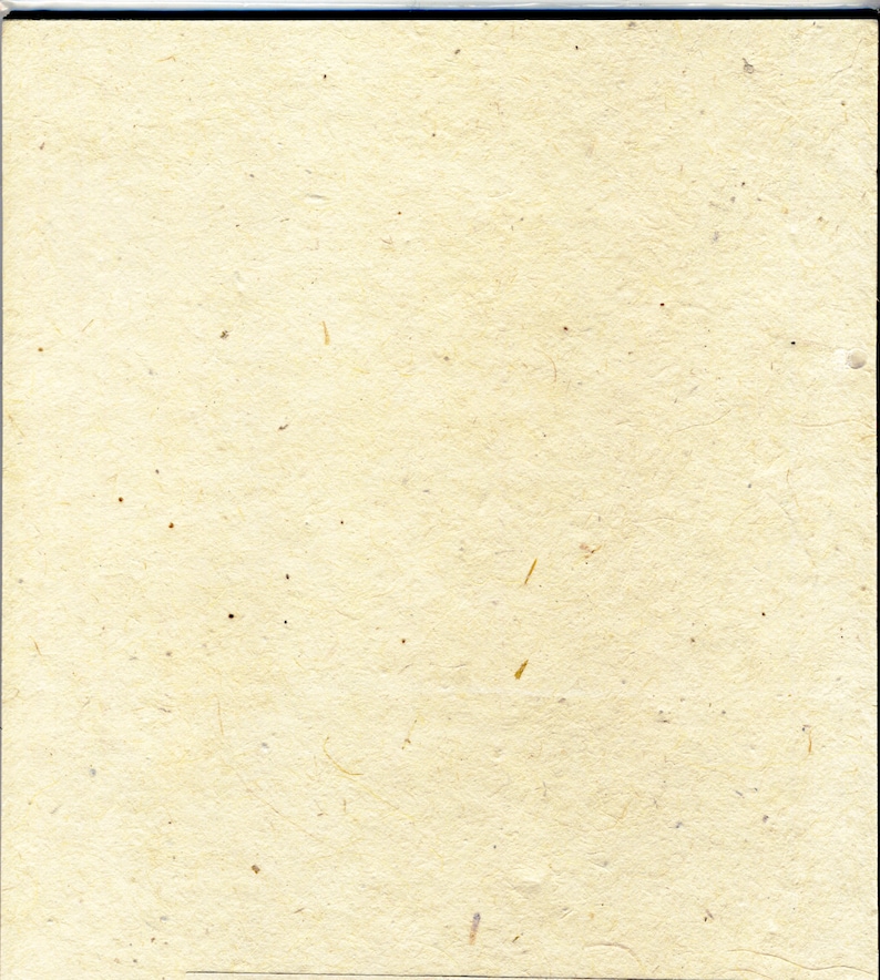 Pu&ograve; includere: Un foglio quadrato di carta fatta a mano di colore giallo chiaro. La carta ha una superficie strutturata con fibre visibili e piccole macchie, che le conferiscono un aspetto naturale. I bordi sono leggermente irregolari.