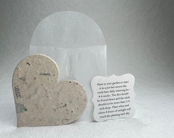 Large Junkmail Recycled Seed Paper Hearts 47s 2.85"w x 2.5"h with glassine envelope and planting guide set of 24