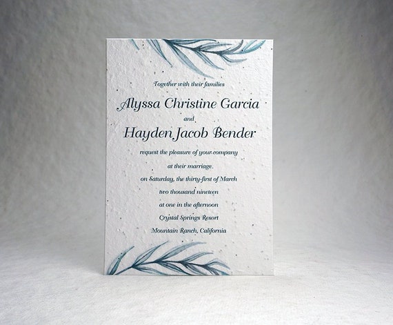 5x7 inch Custom Printed Invitation Panels - White Cotton Seed Paper  Watercolor Bamboo set of 6