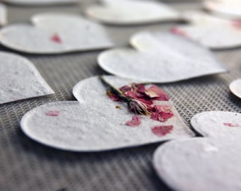 Seed Paper Hearts 1.75" x 1.5" - Set of 50 - Wildflower Pink Petal Shapes for Weddings or Events #24s