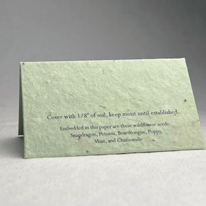Color Wildflower Seed Paper Folding Card - Place Card, Name Card, Table Card - Printed with Planting Instructions - 3.5&quot; x 4&quot;