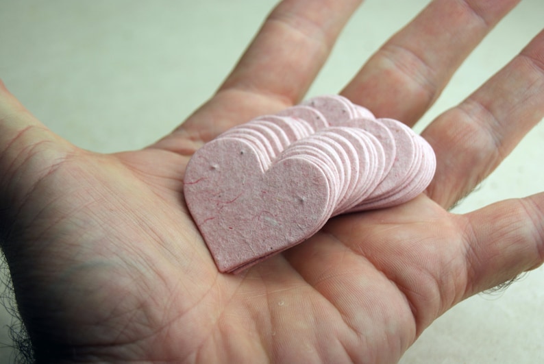 Seed Paper Hearts 1.75 x 1.5 Wildflower set of 50 Pink Lotka Recycled Fibers