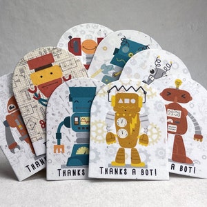 Thanks a Bot! Friendly Robot Kid's Seed Paper Mixed Party Favor Card Set of 8 with planting instructions
