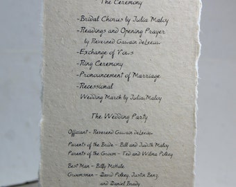 Seed Paper Wedding Programs custom printed in black ink with rustic handmade paper cover Tea Length