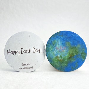 Earth Day 2025 - Happy Earth Day - Large Earth Seed Paper Circle 3.25 inch diameter Wildflower Cotton for Events - Set of 12