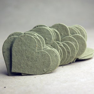 Seed Paper Hearts 1.75" x 1.5" Wildflower Green Lotka Recycled Fibers 14s Set of 50, 100, or 400