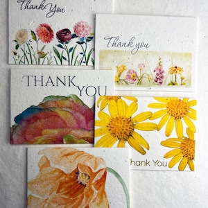 Botanical Thank You Cards - Mixed Set | Wildflower Seed Paper Handmade Floral Prints Blank Recycled Card