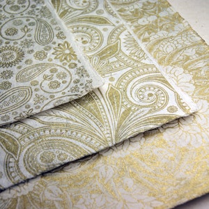 Handmade Wrapping Paper Holiday Gift wrap 3 mixed sheets natural with gold print