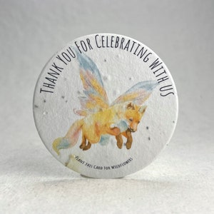 Fairy Fox Party Favor Thank You Seed Paper 3.25" Circle Tag Goody Bag Treat Set of 12 or 24 Fun Designs
