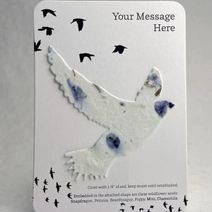 Custom, Personalized Event Favor - Recycled Card 3.5" x 4.875" With Seed Paper Bird 2.9" x 3" - Choose Print and Seed Paper Color - Set of 8