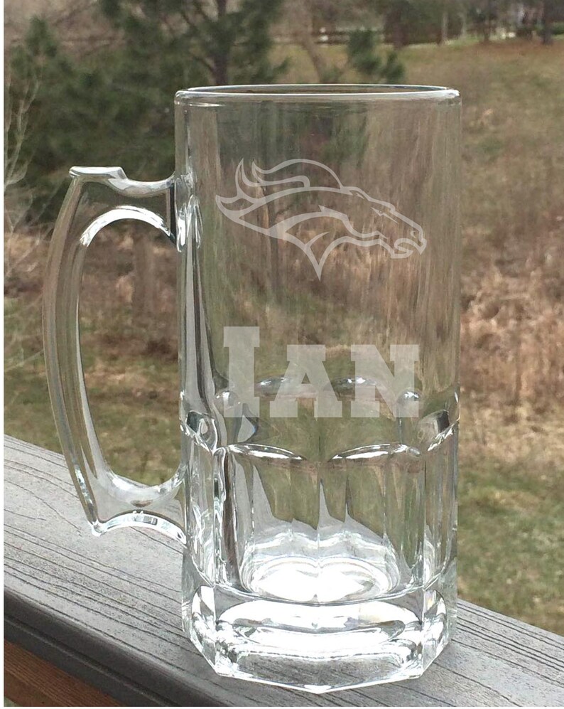 Personalized Beer Mugs Single or Sets Denver Broncos Pick Your Team Beer Glasses Custom Etched Beer Mug Jumbo Beer Mugs 33.7 Oz