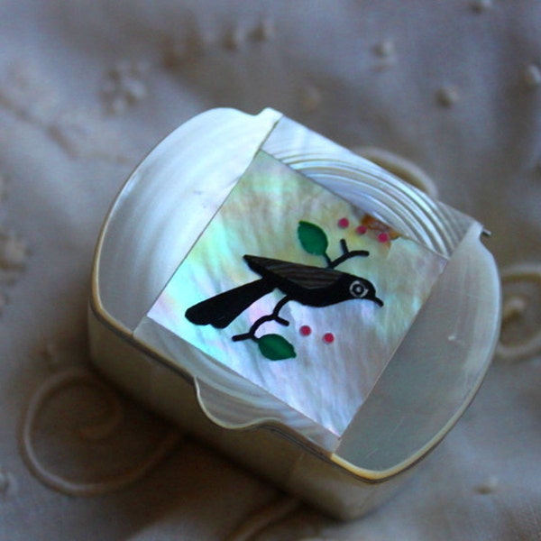 Vintage Mother of Pearl Bird Pill Box