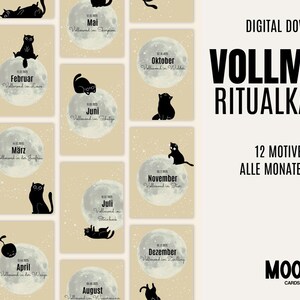 Vollmond Ritualkarten "Magic Black Cat | Magische schwarze Katze" digitaler Download zum selbst ausdrucken, Achtsamkeit & Reflexion