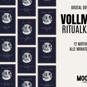 Vollmond Ritualkarten "Blue Moon Sternzeichen" digitaler Download zum selbst ausdrucken, Achtsamkeit & Reflexion