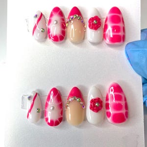 Summer Pink Press on Nails | Almond Press on Nails | Pink Press on Nails | Nails | False Nails | 3D Press on Nails