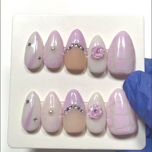 Royal Lavender Press on Nails | Almond Press on Nails | Floral Press on Nails | Lavender Nails | False Nails | 3D Press on Nails