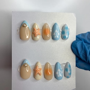 Summer Vacation Almond Press on Nails | Summer Press on Nails |  Almond Nails |  Press on Nails | Trendy Nails | Summer Nails