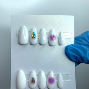 White Aura Summer Almond Press on Nails | Aura Press on Nails |  Almond Nails |  Press on Nails | Cute Nails | Summer Nails