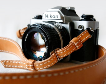 Natural Tan Classic leather camera strap - Made to Order