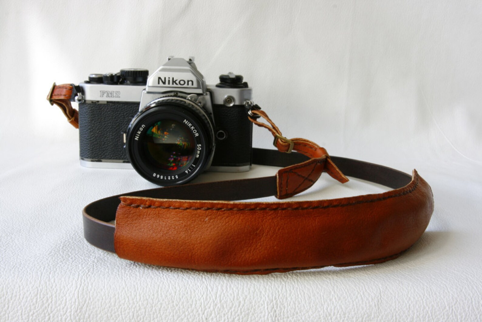 Handmade Leather Camera Strap With Brown Neck Pad adjustable Length
