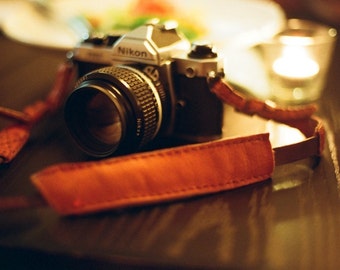 Handmade leather camera strap with brown neck pad (Adjustable length) - made to order