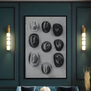 Cowboy Hat Wall Art - Black and White Western Photography Print, Rustic Country Decor, Vintage Rodeo Poster, Southwestern Home Art