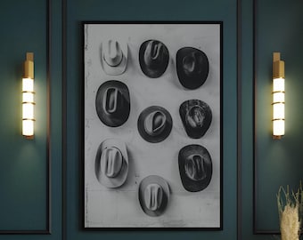 Vintage Cowboy Hat Art Print – Black and White Western Decor (Digital Download)