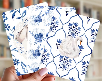 Blue & White Swan Kindle Case Insert | Chinoiserie Kindle Insert | Bridgerton Kindle Clear Case Insert | Grandmillennial Kindle Insert