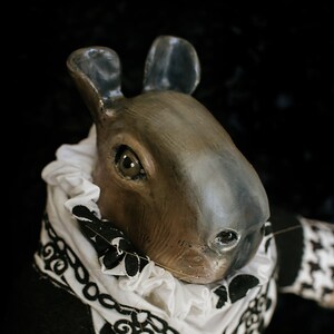OOAK fine art doll: Capybara in Black and White Houndstooth | Etsy