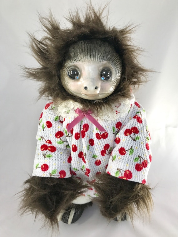 Ooak Fine Art Doll Baby Two Toed Sloth In Cherry Print Etsy