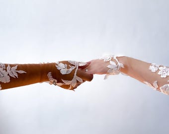 Illusies-mouwen voor bruiden met een lichtere huidskleur/bruidshandschoenen/trouwhandschoenen