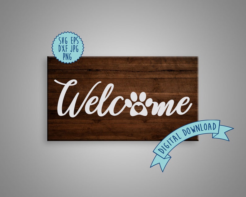 Welcome With Paw Print SVG - Etsy