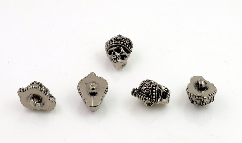 5 pcs Zinc Silver Tone Skull Shank Buttons Sewing Buttons Decoration Findings 12x16 mm. SK 1216 5HO 