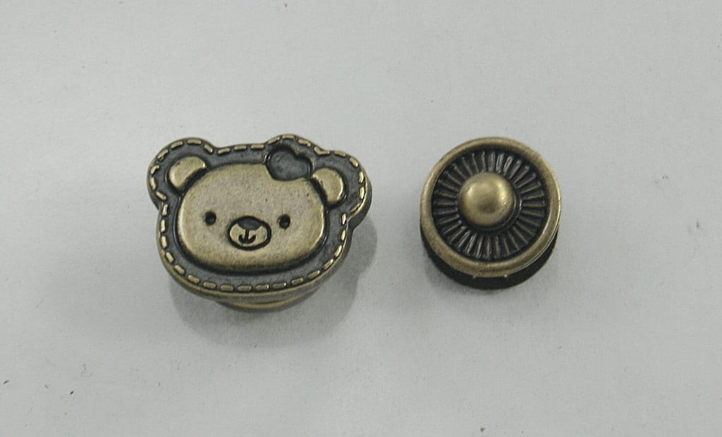 4 Sets.antique Brass Teddy Bear Head Snaps Buttons Fasteners Etsy
