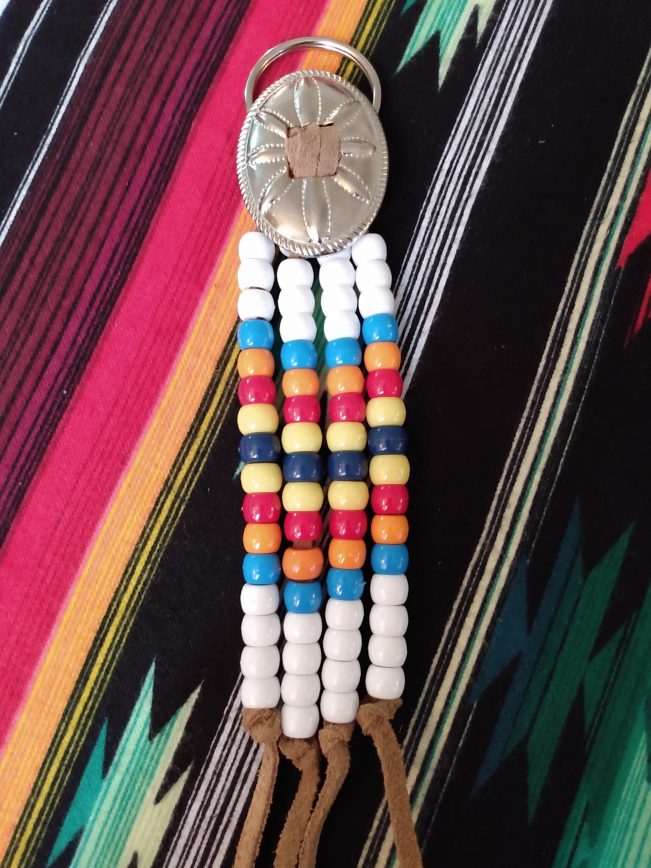 Woodlands Tribal Beaded Concho Keychain Etsy