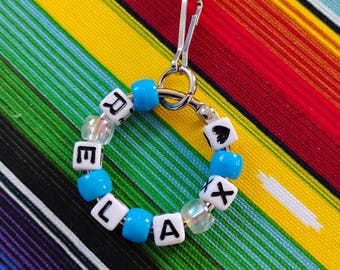 Mini Beaded Fidget w/Wristlet - Stress Relief Sensory, Autism ADHD Anxiety, Keychain Clip, Travel Bag Accessory;