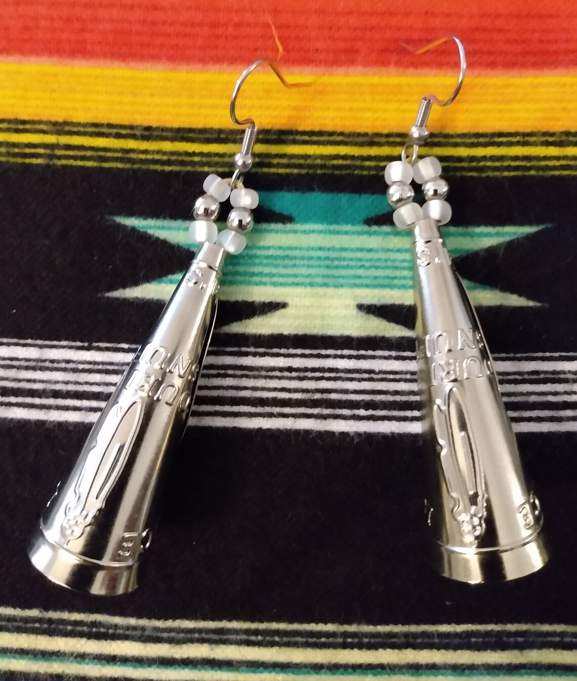 Native Silver Jingle Cone Earrings w/ white & Silver beaded Etsy
