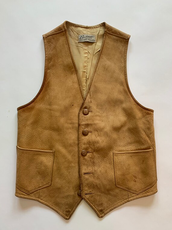 Vintage Beckman Buckskin Leather Vest 1950's Buckl