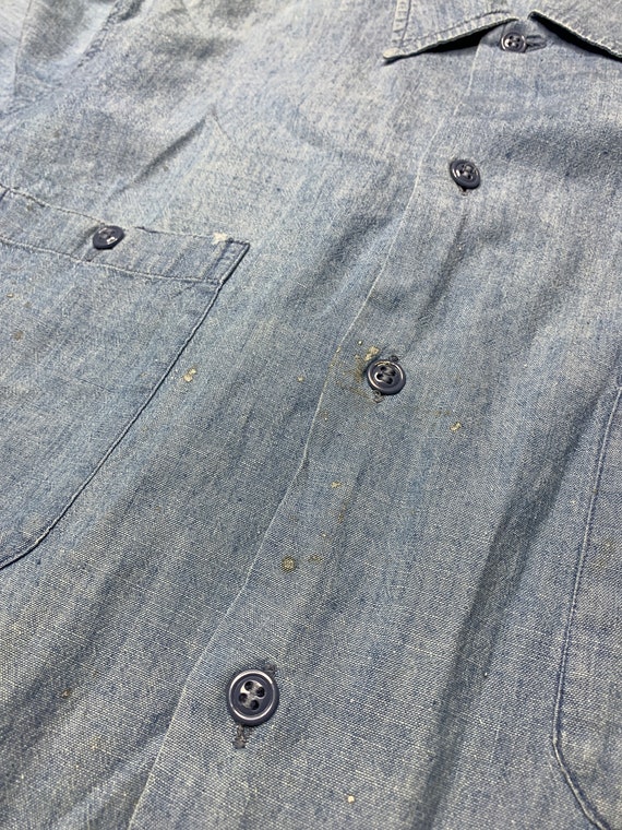 Vintage 50's US Navy Chambray DISTRESSED Short Sl… - image 5