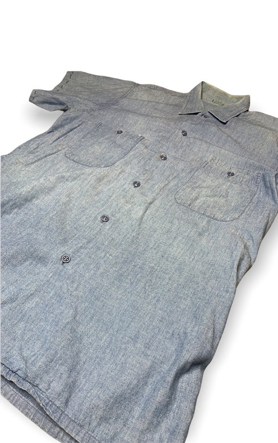 Vintage 50's US Navy Chambray DISTRESSED Short Sl… - image 3