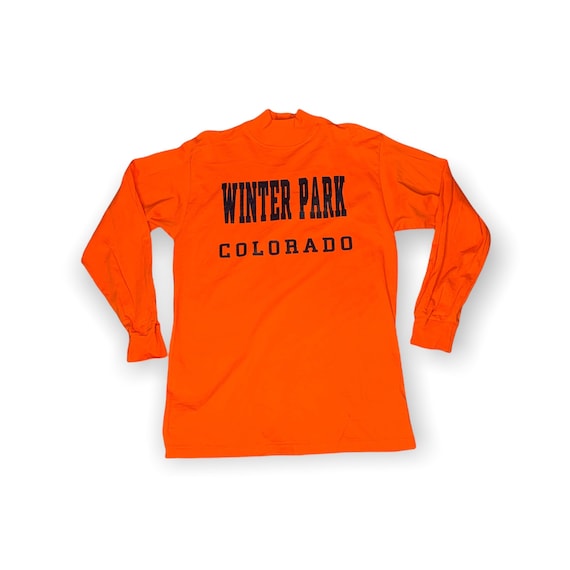 Vintage Winter Park Colorado Orange Mock Turtleneck Thermal Shirt