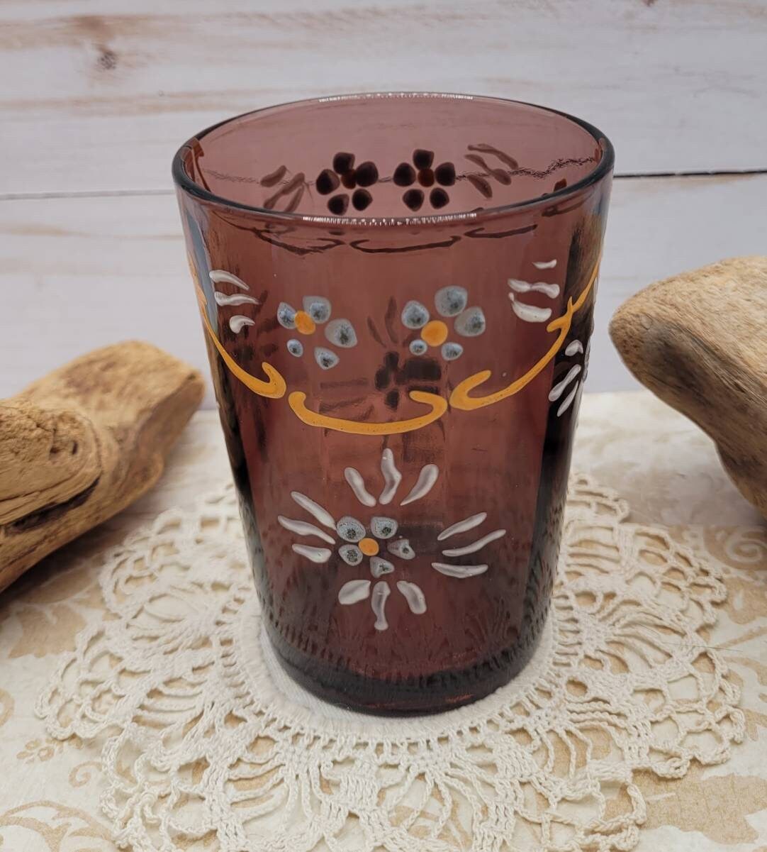 Victorian Enamel Tumbler Glass, Purple With Floral - Etsy